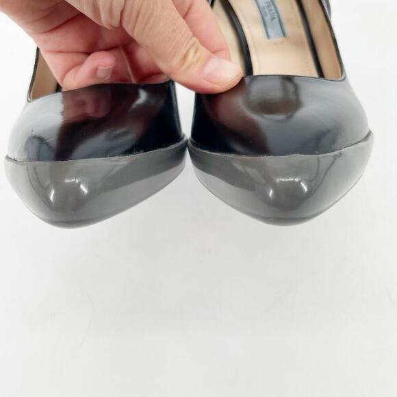 Prada Fall 2015 Runway Black Leather Gray Rubber Mary Jane Block Heel size IT 37 - Picture 7 of 13